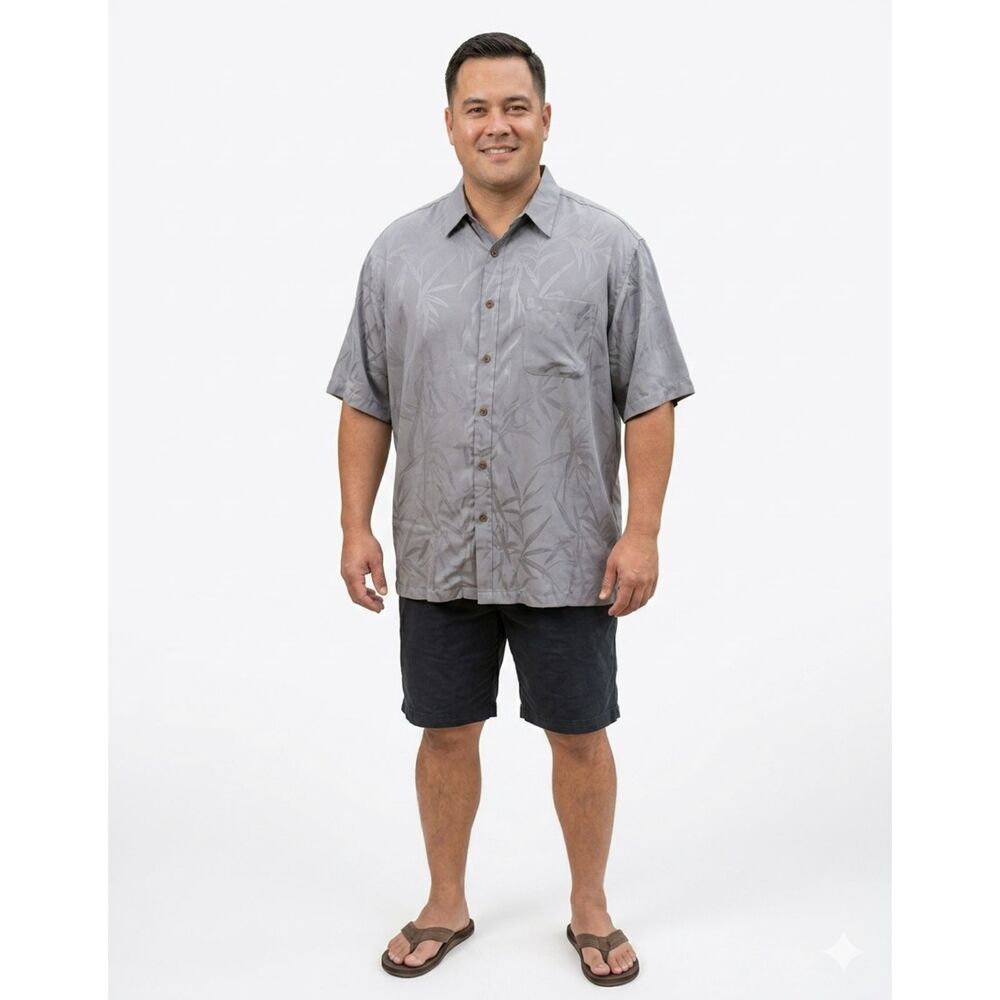Paradise Blue Men's 2XL Short Sleeve Button Down Shirt Gray Front Pocket Casual